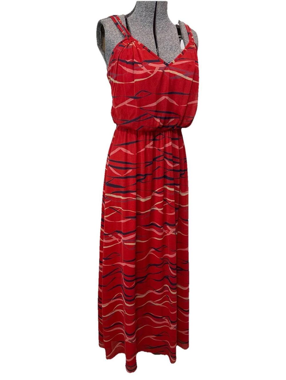 Vintage Maxi Dress Sleeveless Red Print M Quadrille Italy 70s 80s Stretch